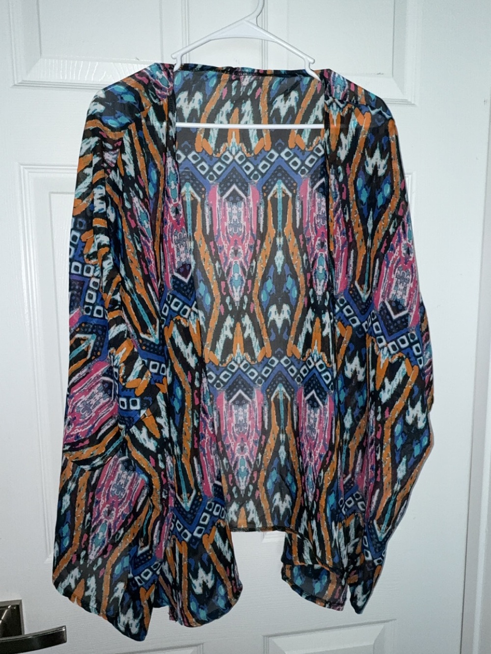Colorful Aztec Print Sheer Kimono - Multicolor